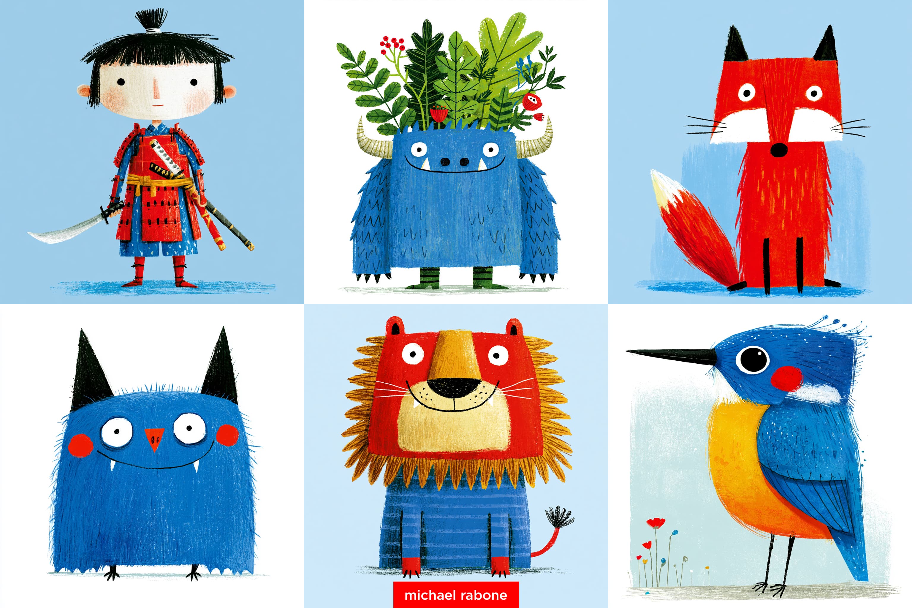 a collection of cute stylized characters, children's book il