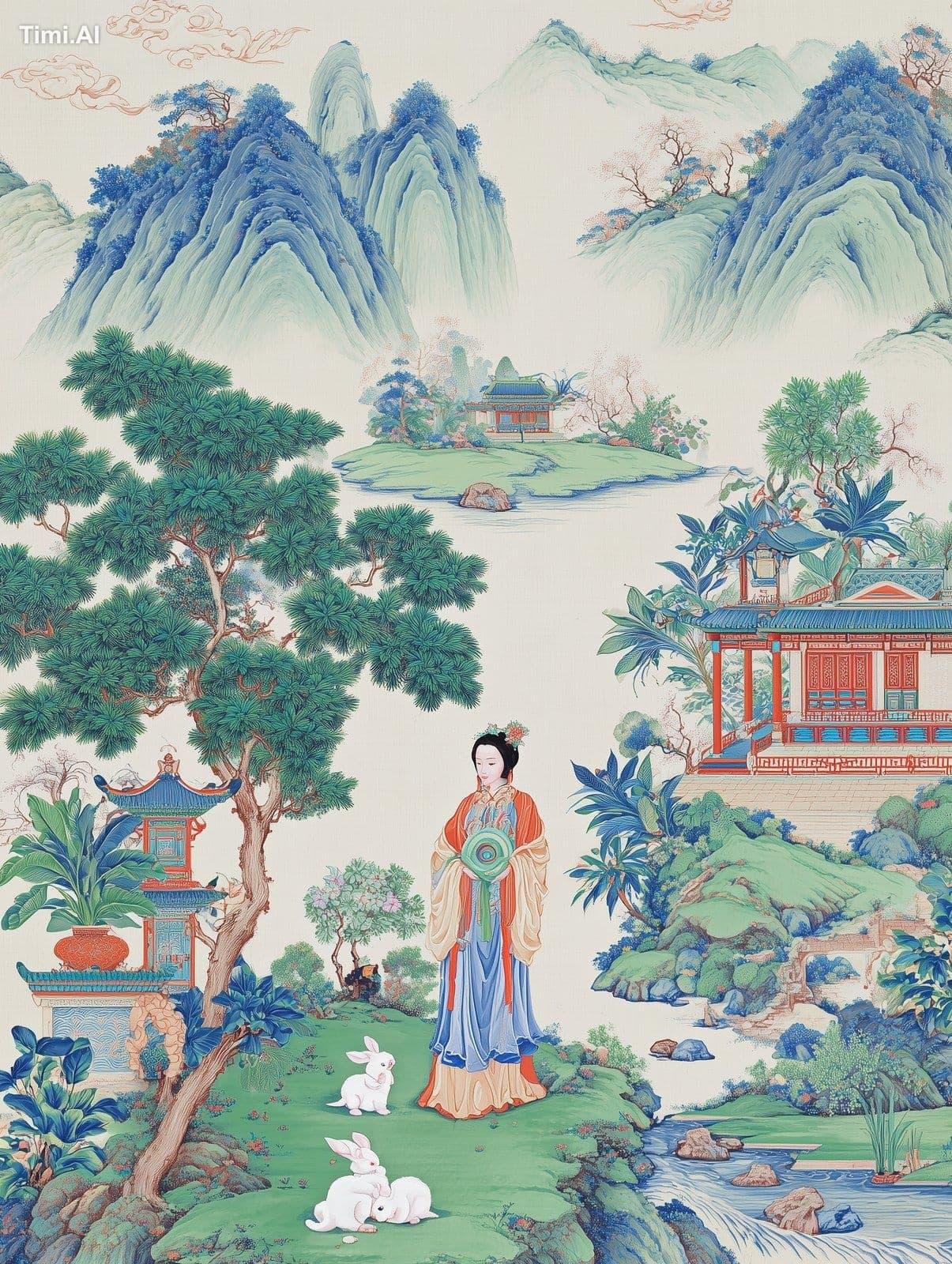The fairy in the shape of Chang'e holds a jade plate in her