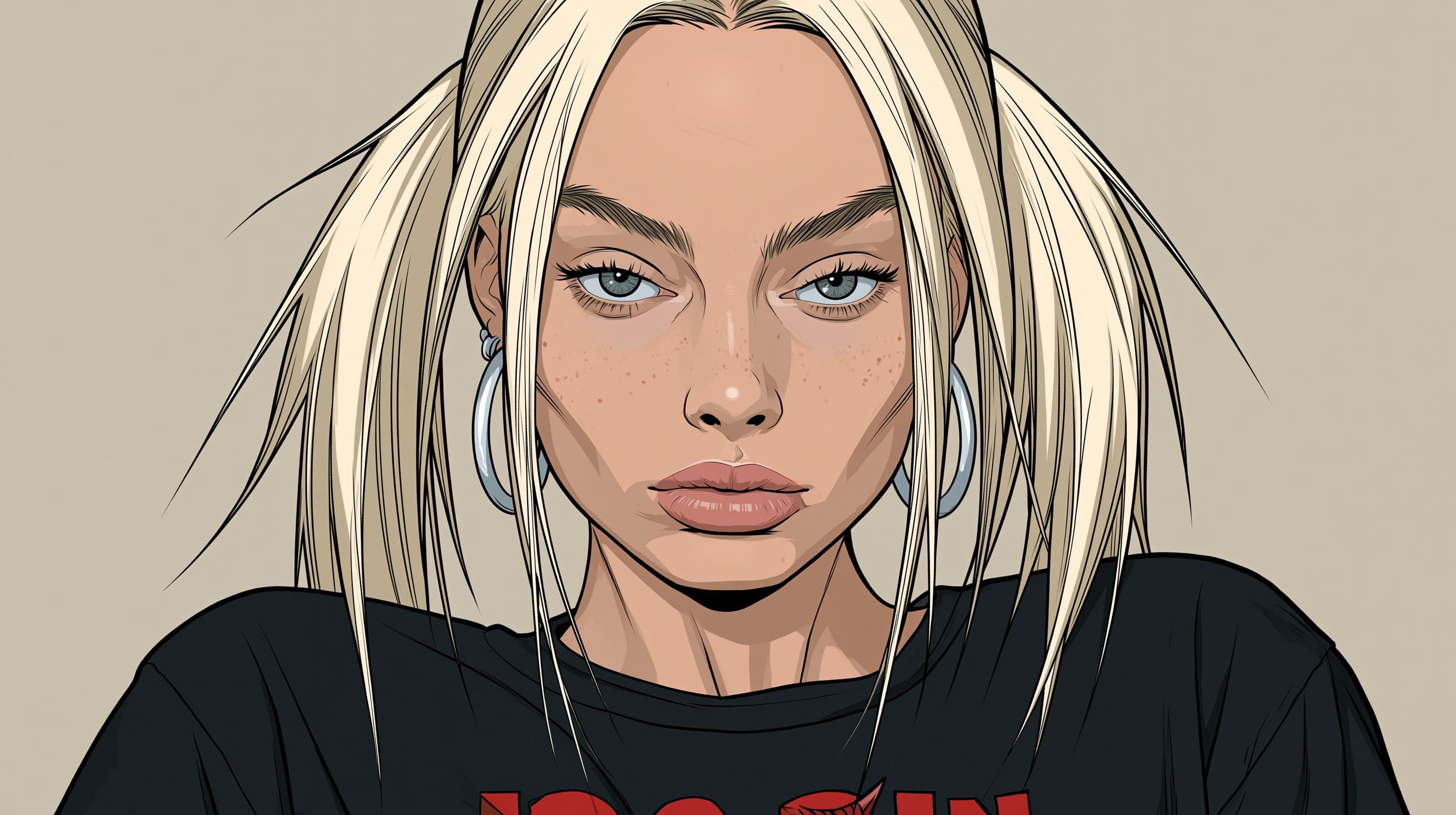 cartoonish portrait of a pulp comic [character]. plain beige