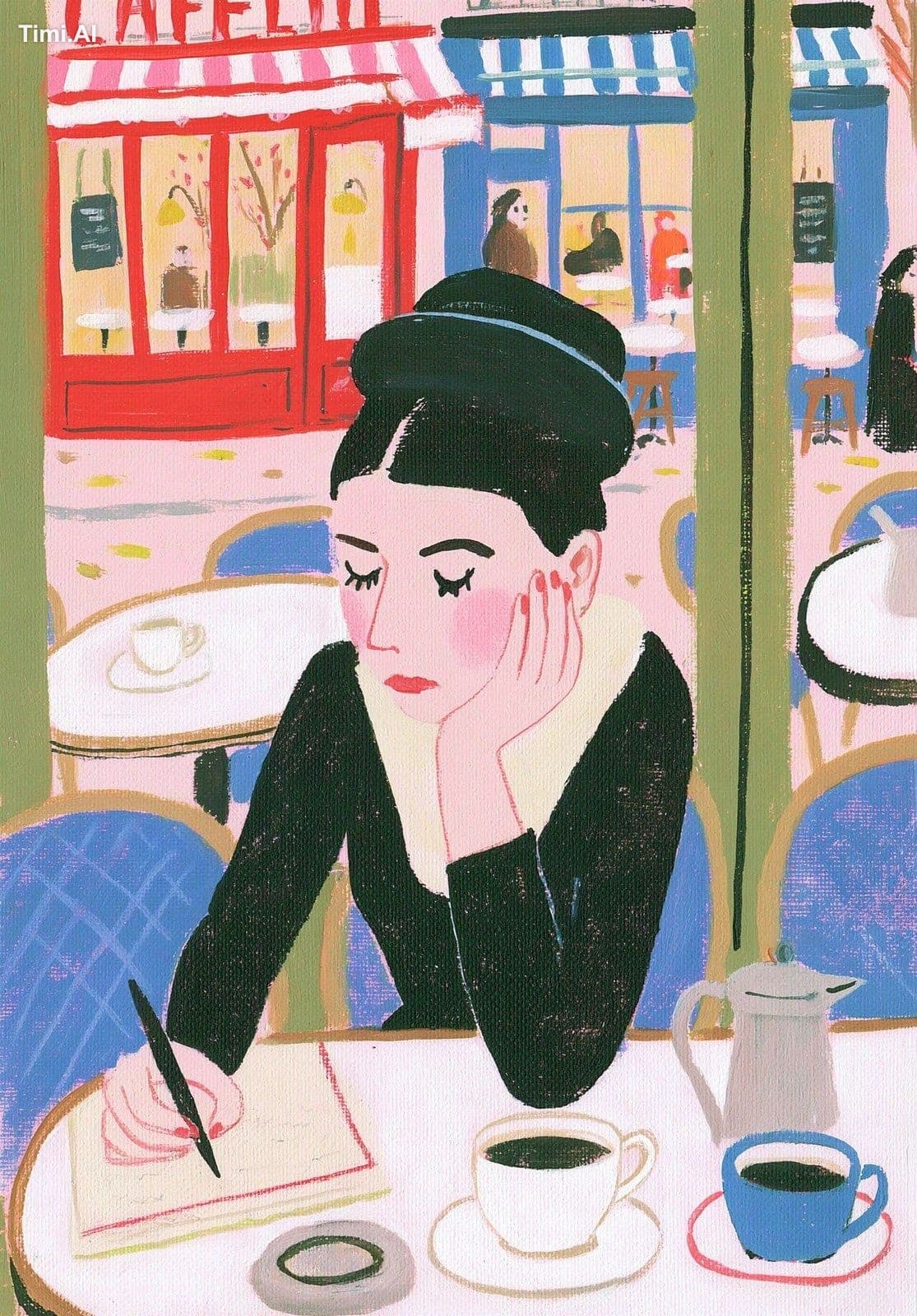 an artwork image of1970s parisian young woman in the 1900s c