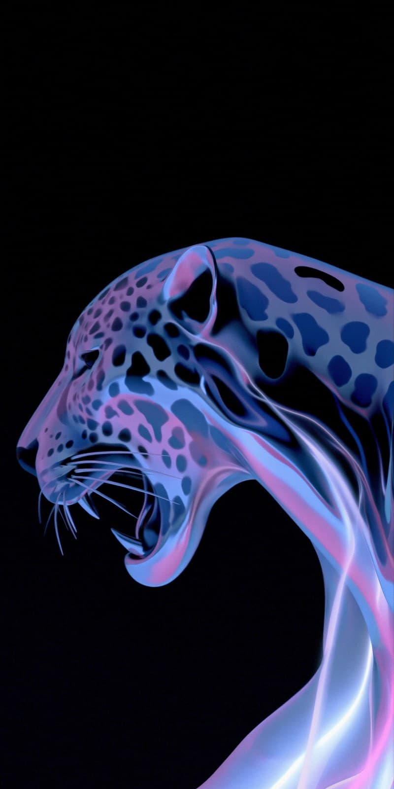 Macro shot, liquid chrome panther emerging from black fluid,