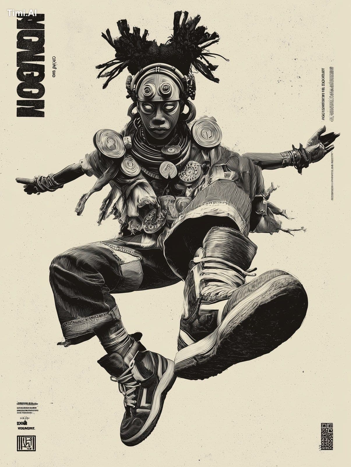 "MONGO BEAT" black and white stencil art LSD trip featuring 