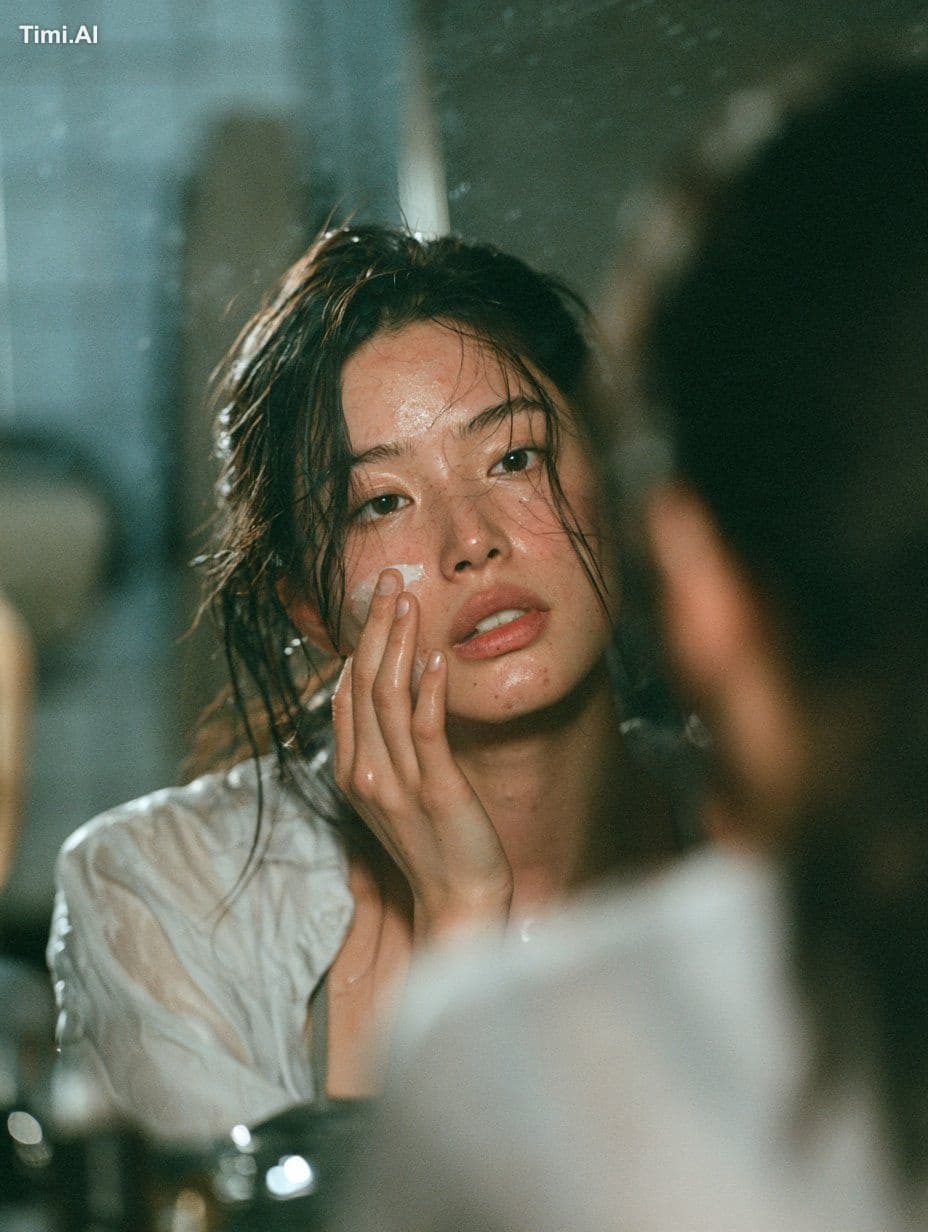 23-year-old East Asian woman, natural bare-faced complexion,