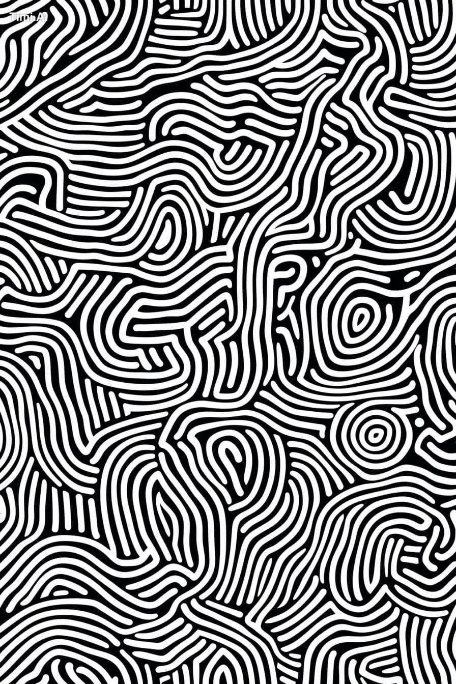 Black and white line art pattern with small, dense lines for