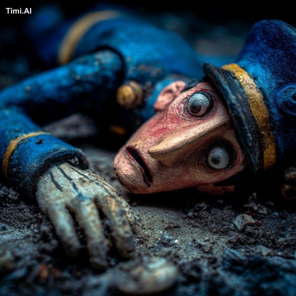 police officer limbs on the floor, sculpted in clay in form