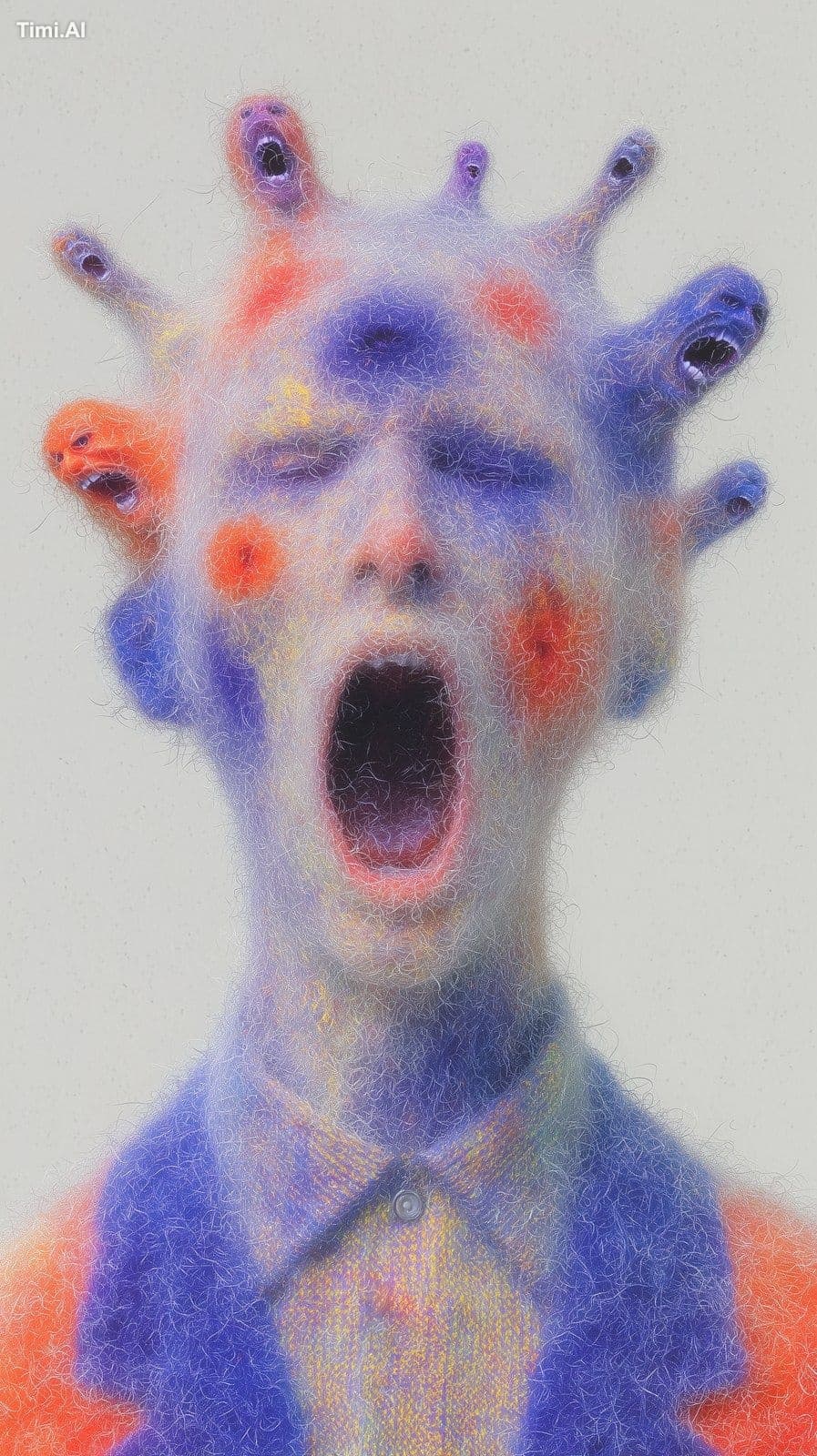 Man with a confused face age 30 head exploding. Surrounded b