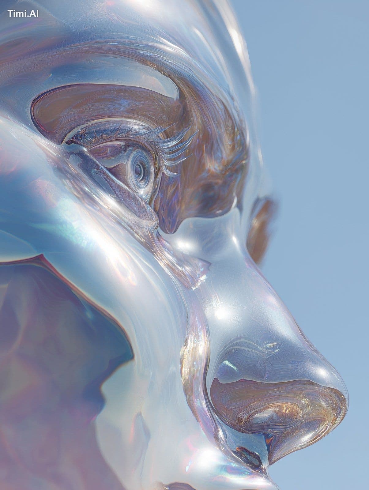 The image shows an abstract sculpture of a close up to a wom