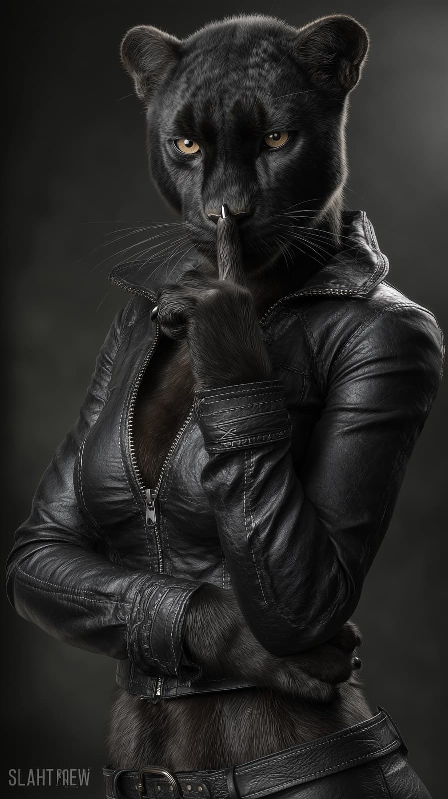 a hyper-realistic anthropomorphic black panther woman from w