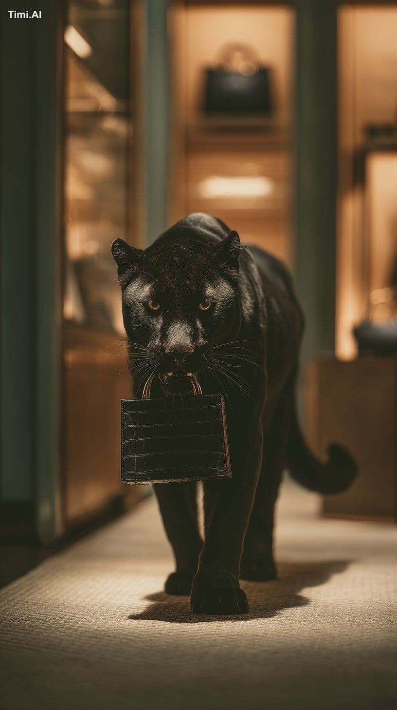 Majestic black panther walking gracefully inside a luxury bo