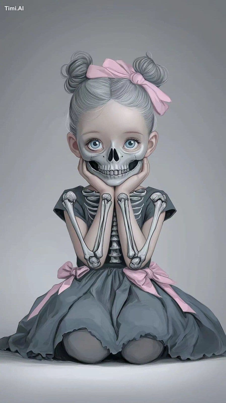 Cute little girl with gray hair, black and white portrait, b