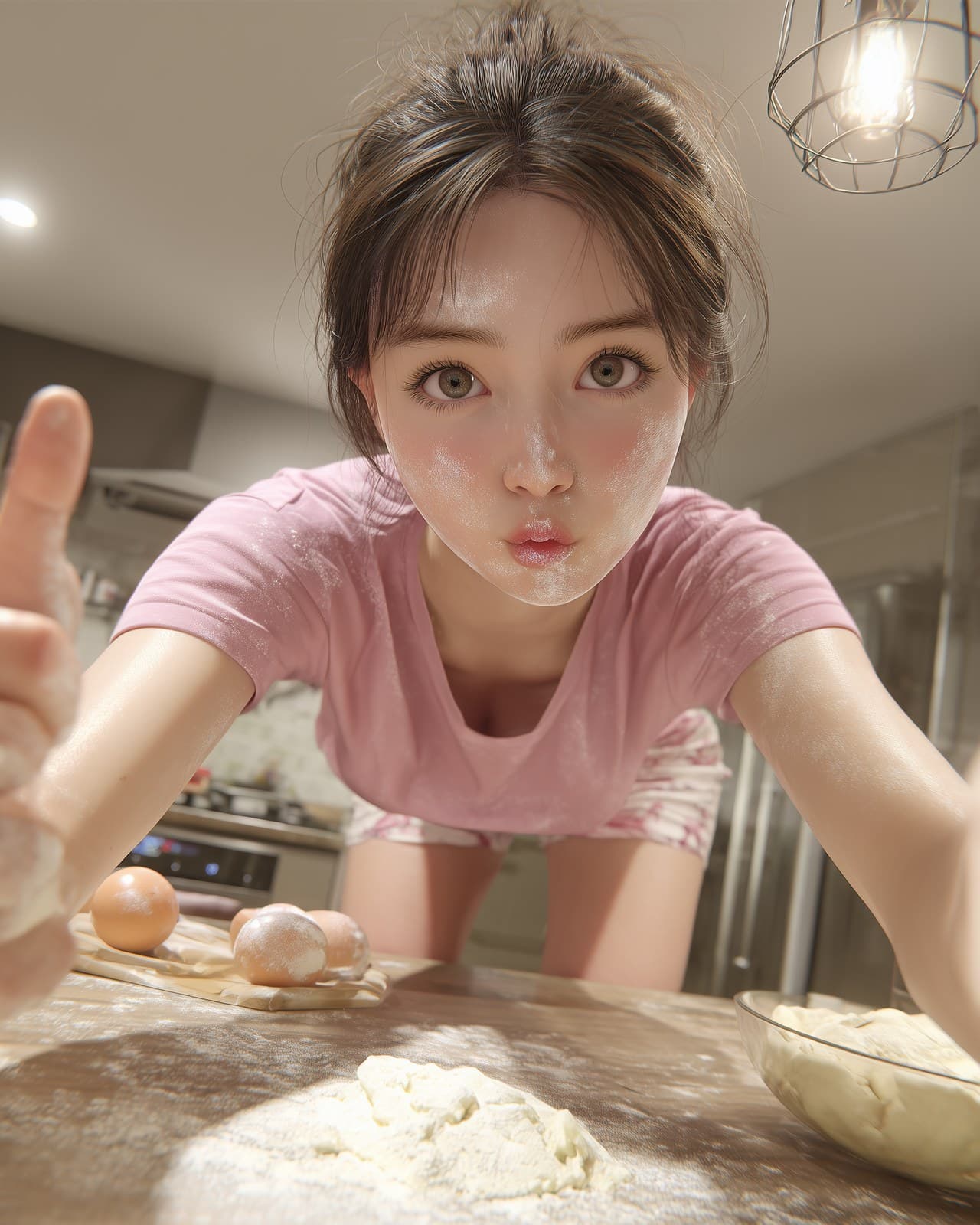 Ultra-realistic mirror selfie portrait of a young Korean gir