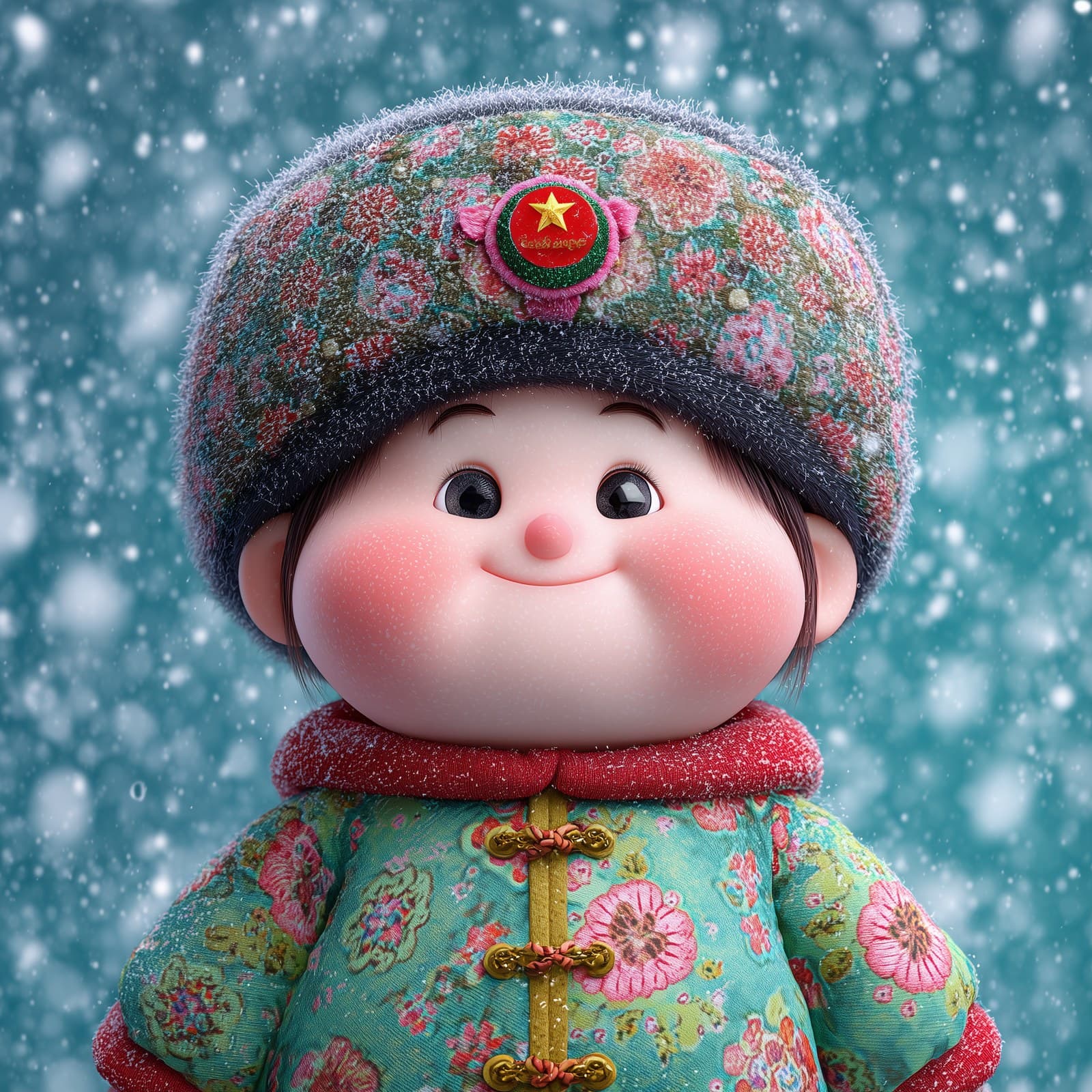 Northeast little girl, round face, single eyelids, red cheek