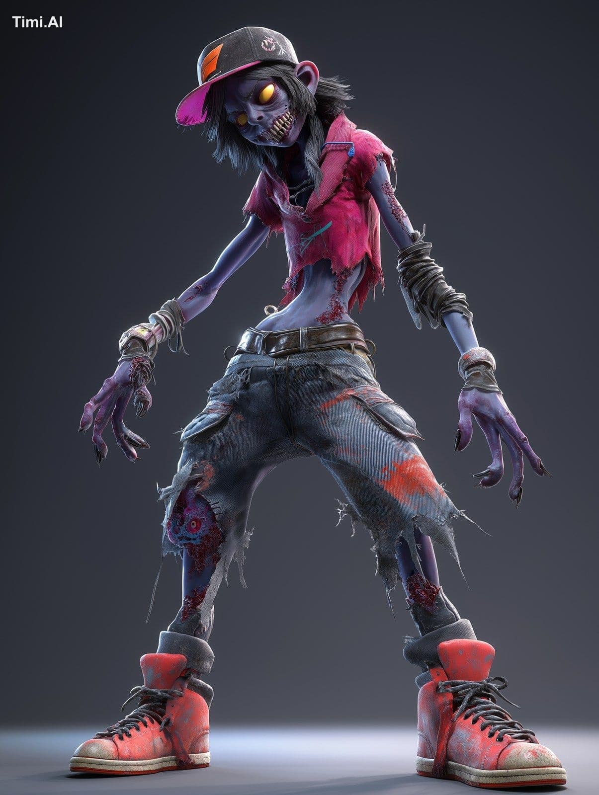 3d model of a brunette teenage zombie female in dirty and to