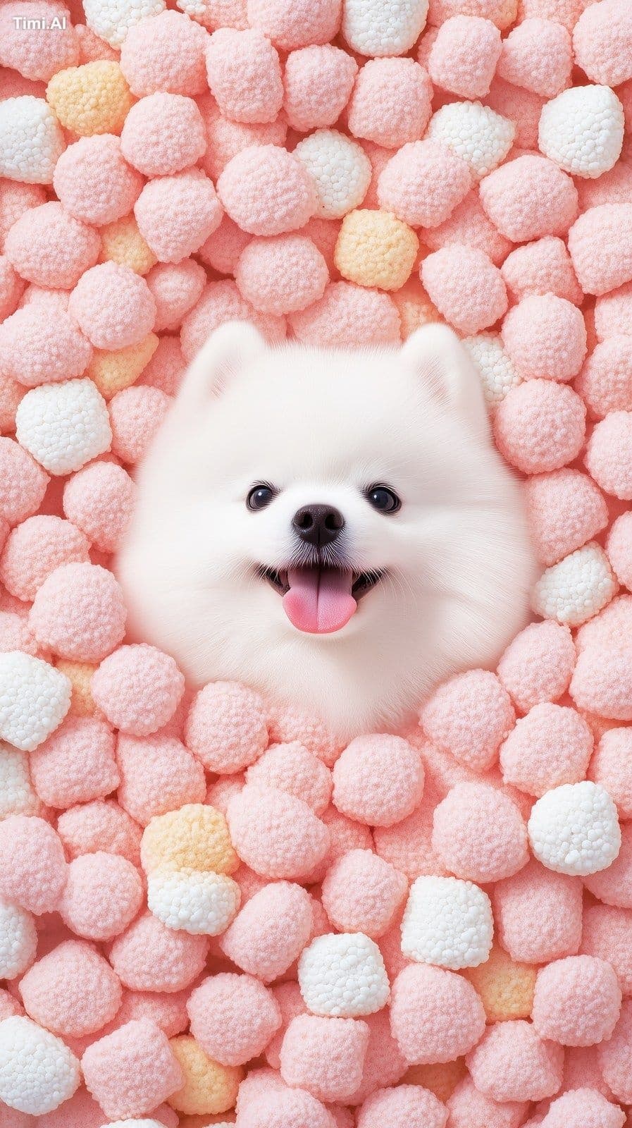 photograph of a tiny cute white dog , sitting inside a mount