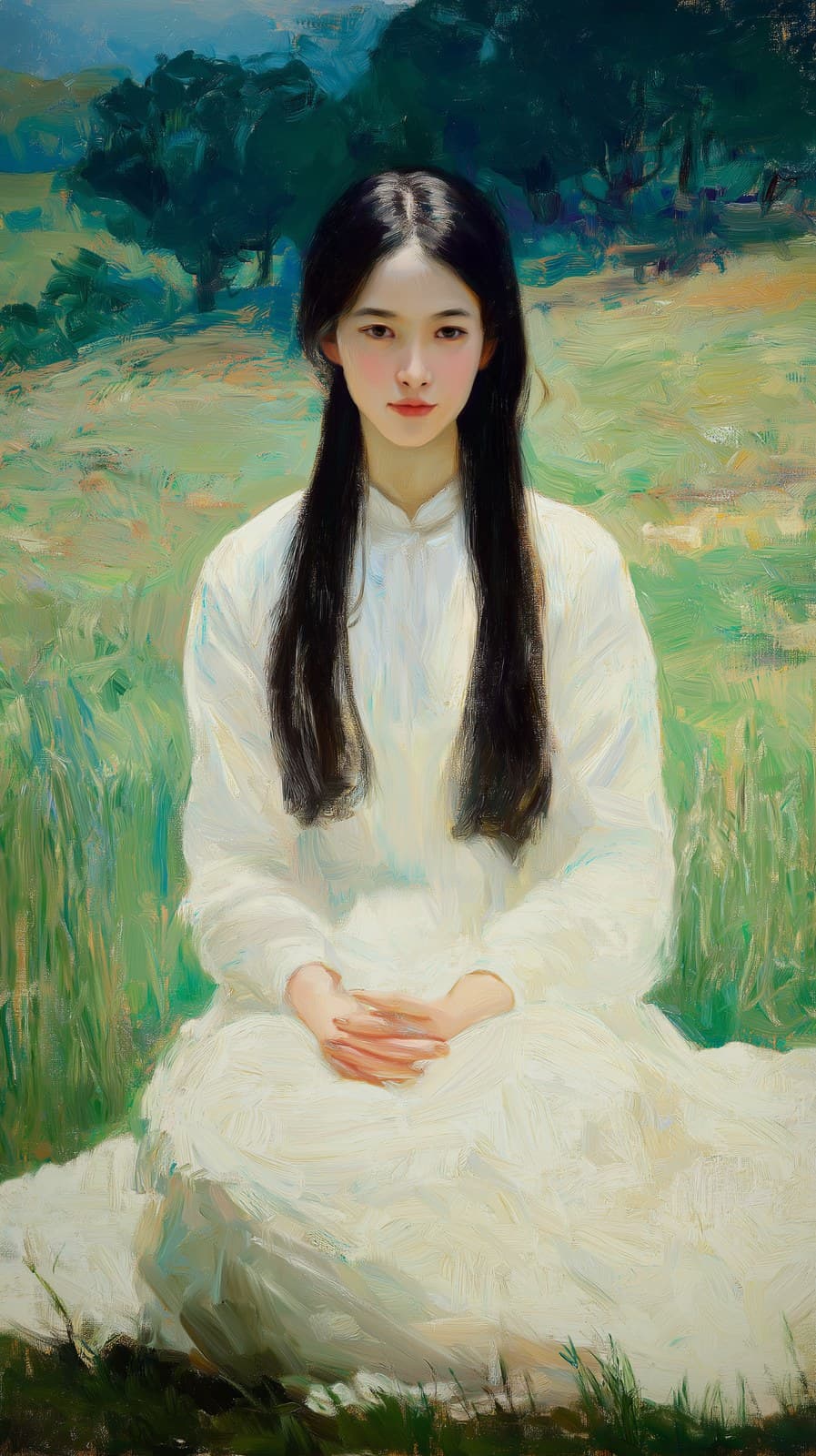 A beautiful young woman of classical Chinese appearance, cla
