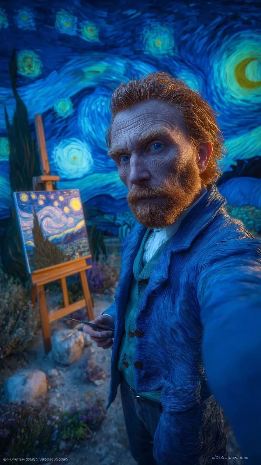 This hyper-realistic selfie shows Vincent van Gogh painting 
