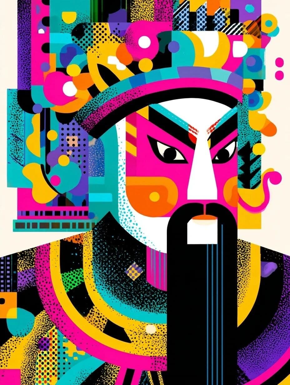 A deconstructed Chinese opera puppet, abstract character des