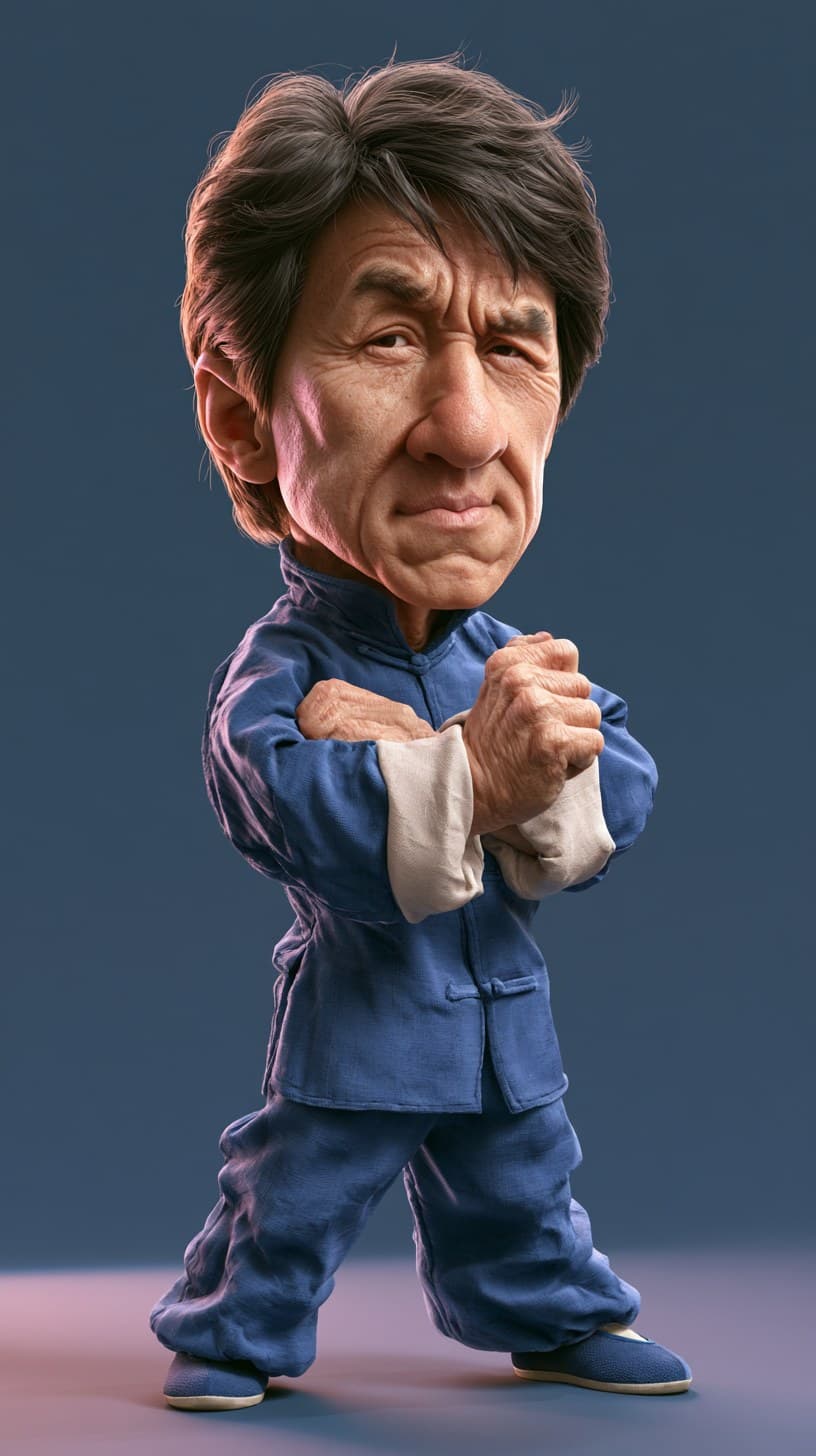 a full body shot of Hyperrealistic jackie chan in a caricatu