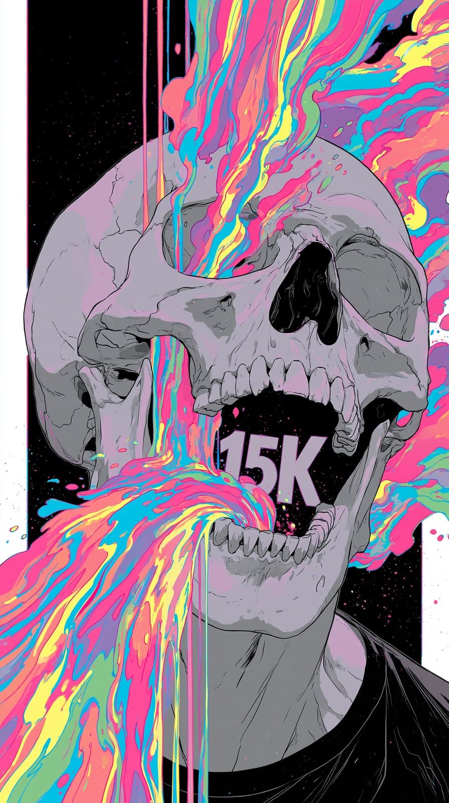 A skull vomiting the word "15K" --chaos 20 --ar 9:16 --exp 5