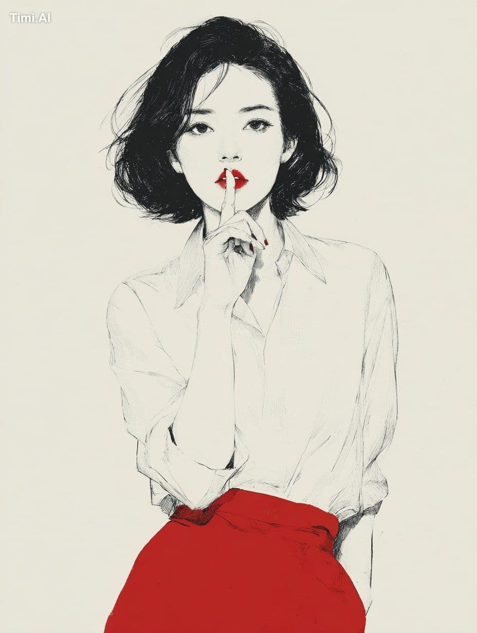 A woman wearing a white shirt and red skirt, holding her fin
