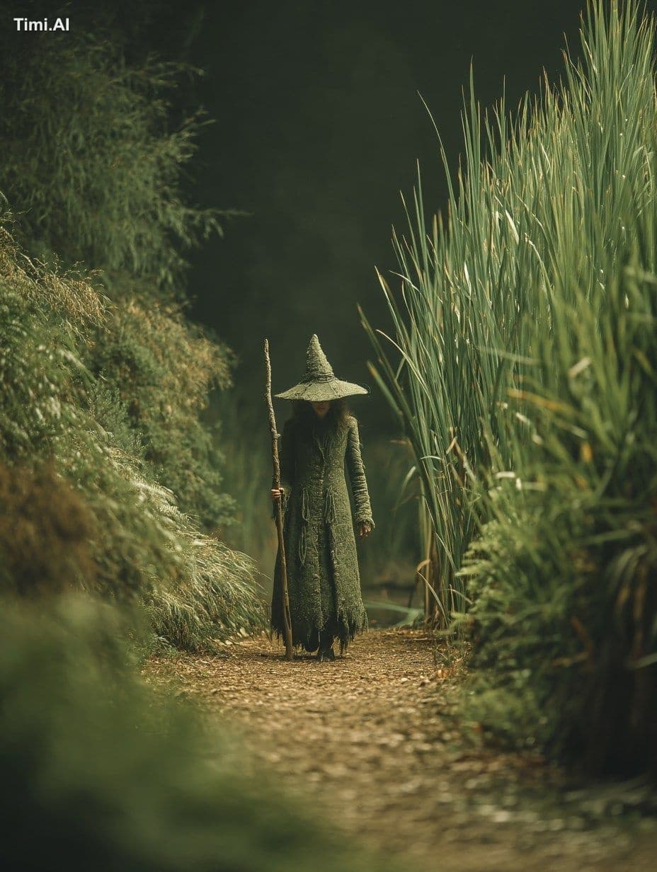 [Close-up shot] A cinematic female witch from a horror movie