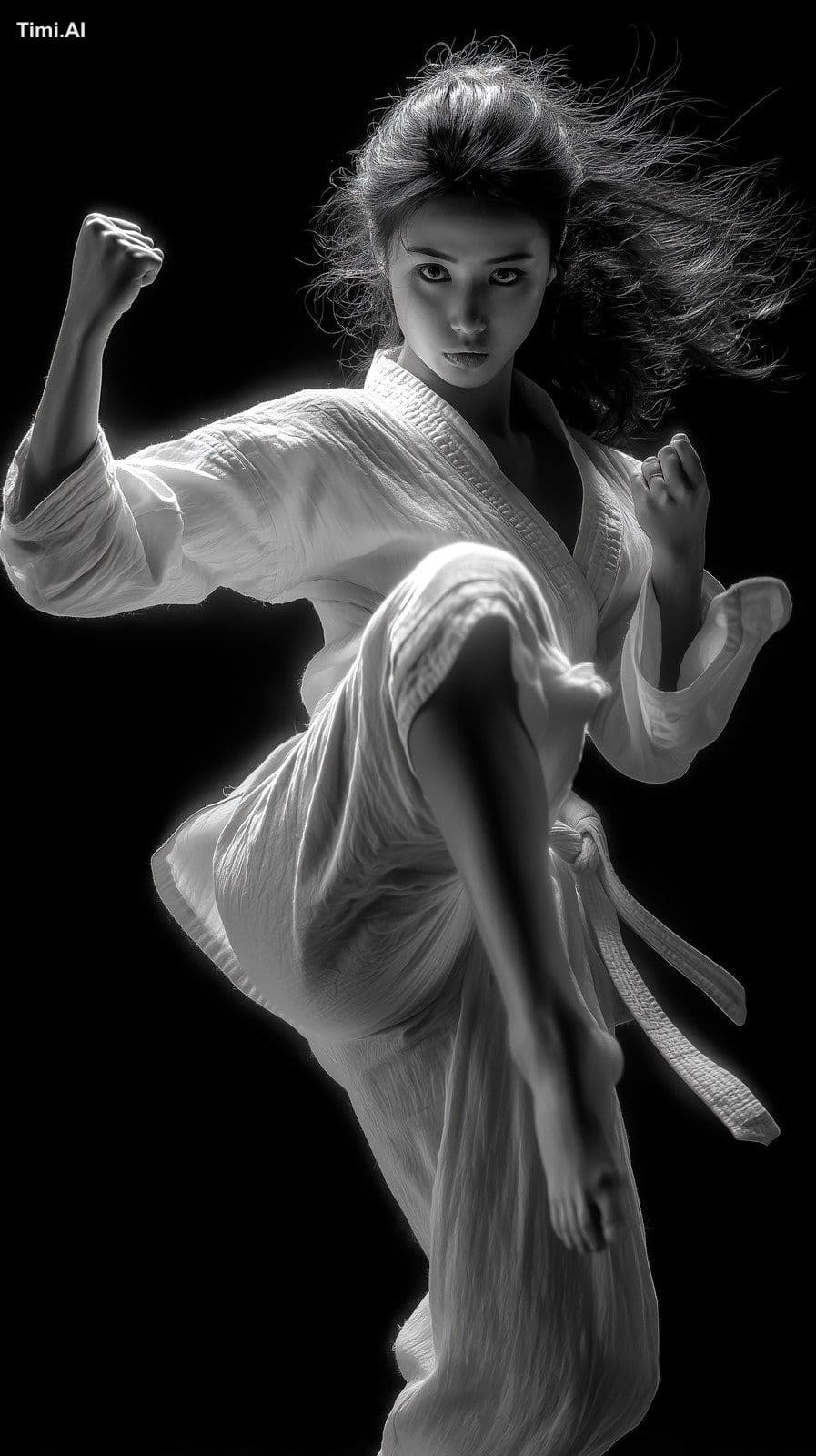 Hyperrealistic photo of a korean woman with dark long hair, 