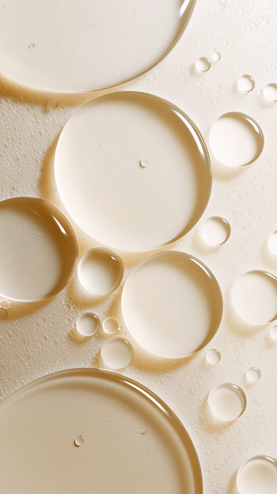 hotograph of translucent oil and water droplets blending on