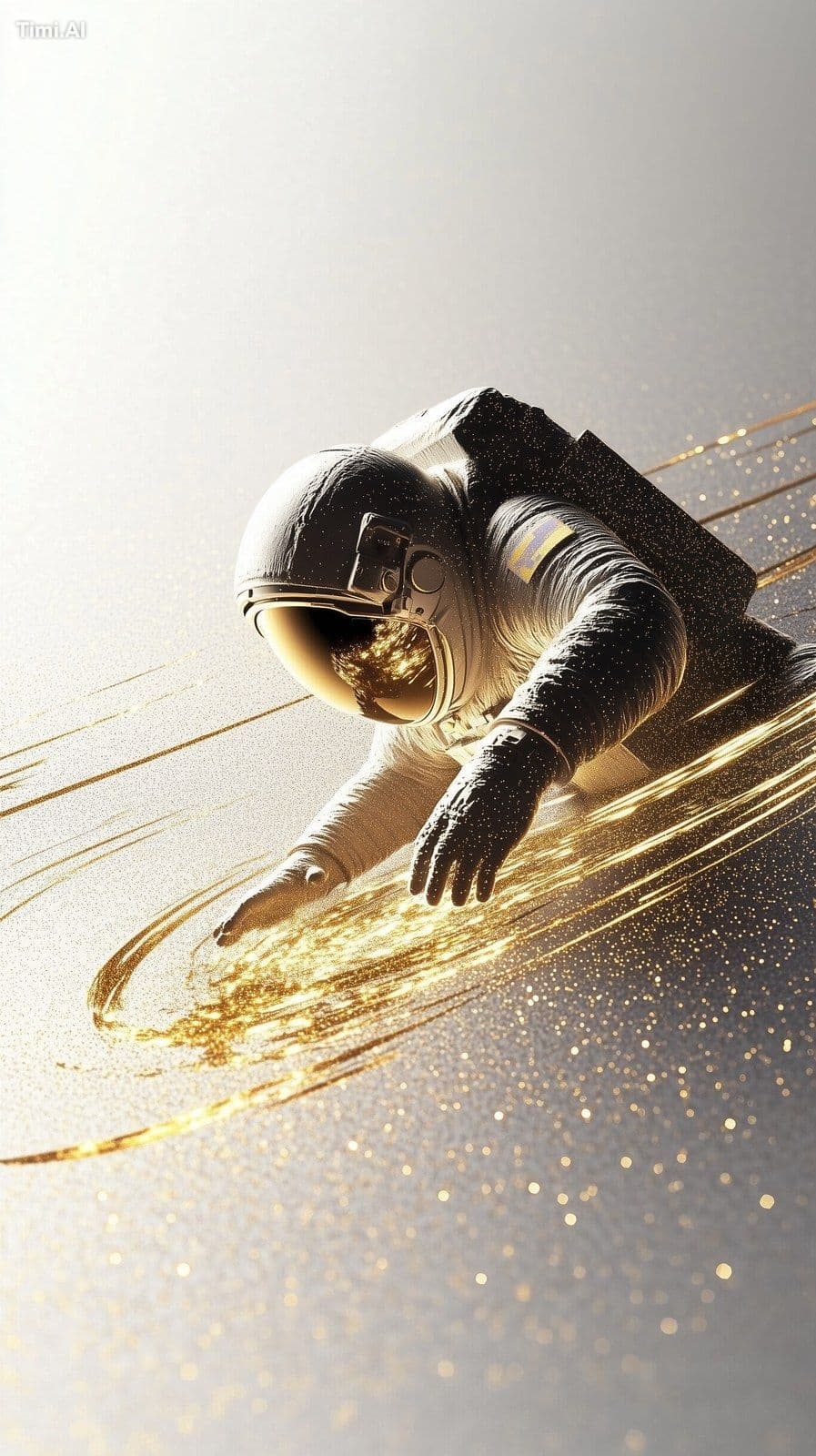 A photograph of an astronaut man floating in the middle of a