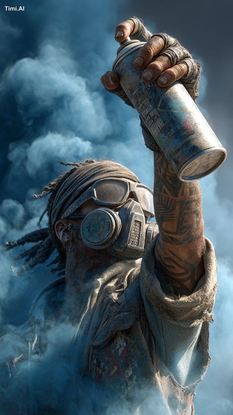 Guy's forearm and hand up to the sky holding a paint spray s
