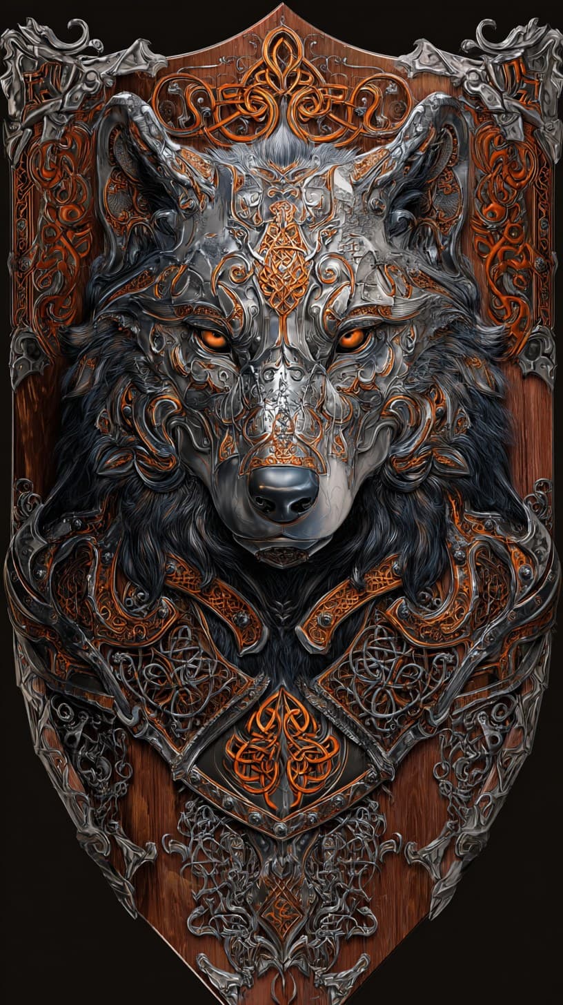 front view, reflective chrome silver, orange black viking ce