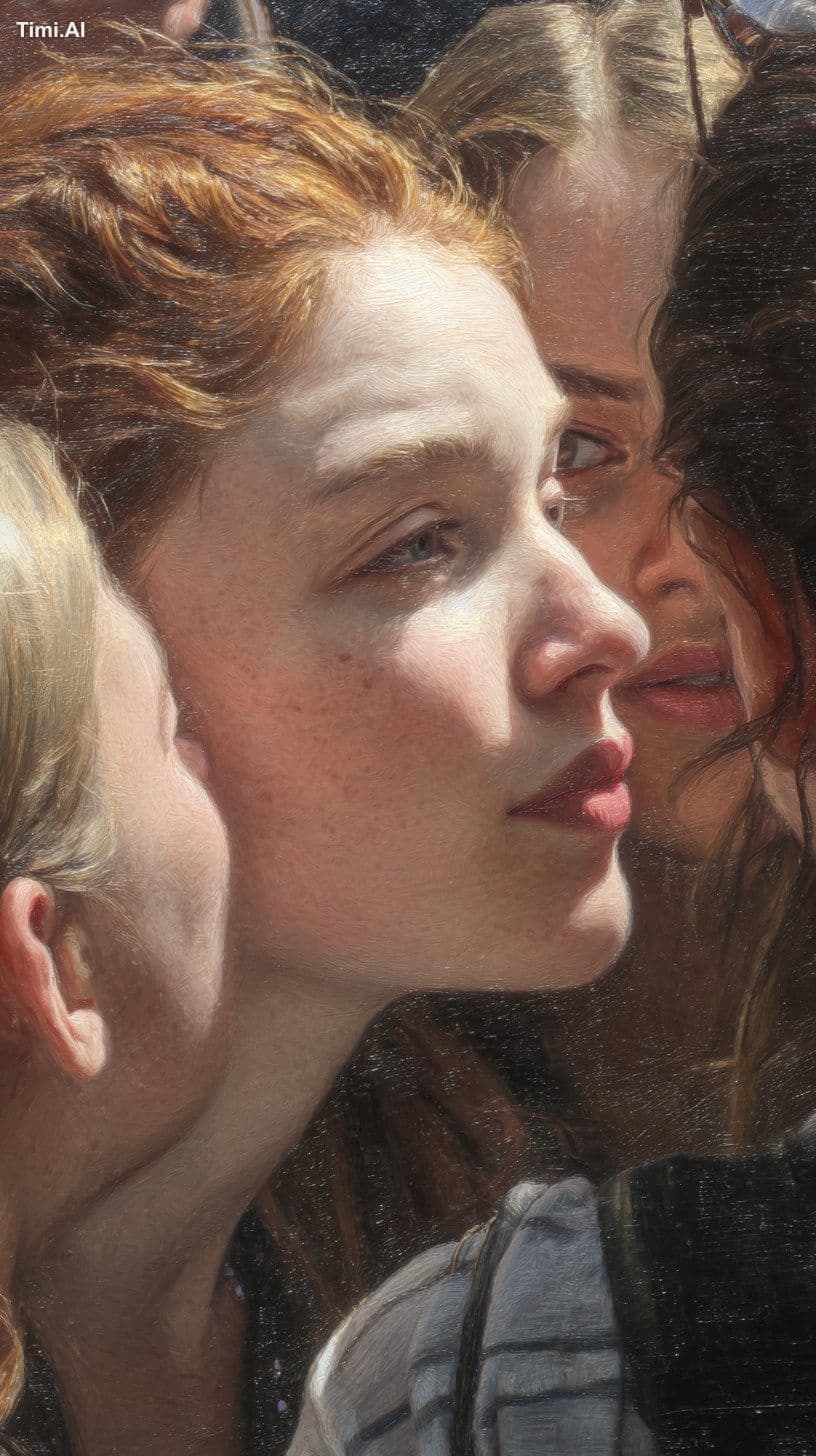 Close-up on some onlookers whispering and casting side glanc