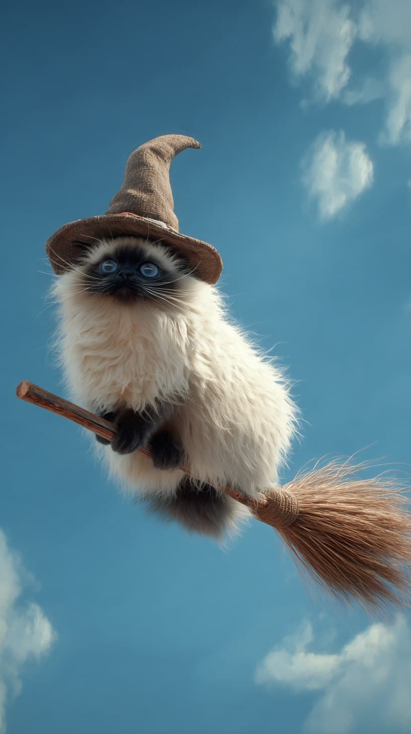a himalayan cat with white fur and a black face, wearing a w