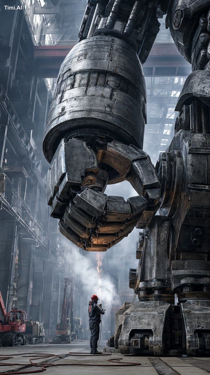 low-angle shot focusing on the elbow joint of a giant metall