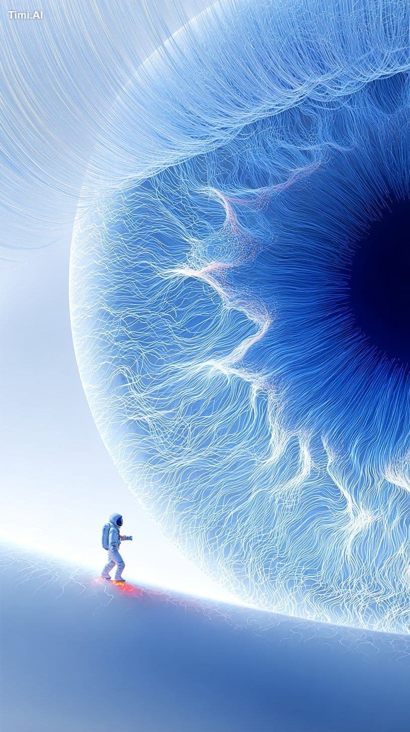 Ultra-realistic macro photography of a giant human eye in cl