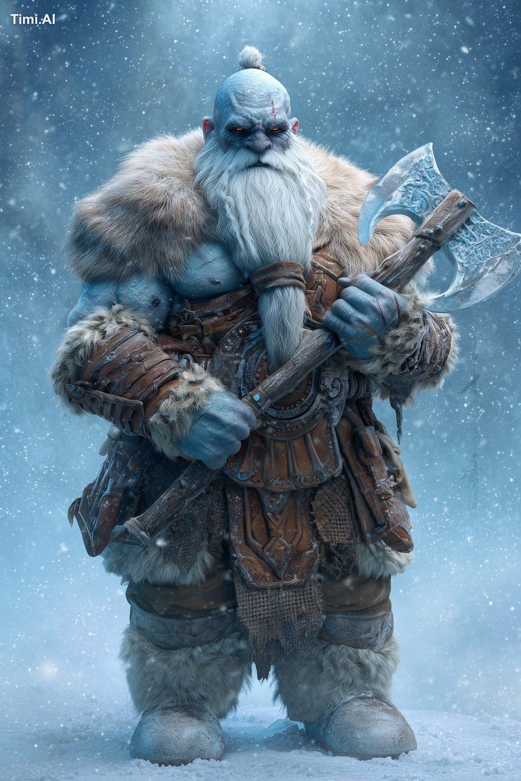 Character Art, Giant, Blue Skin, Blue Eyes, White Beard, Lig