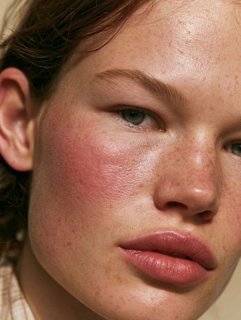 Ultra-realistic beauty editorial upper-body portrait of an p