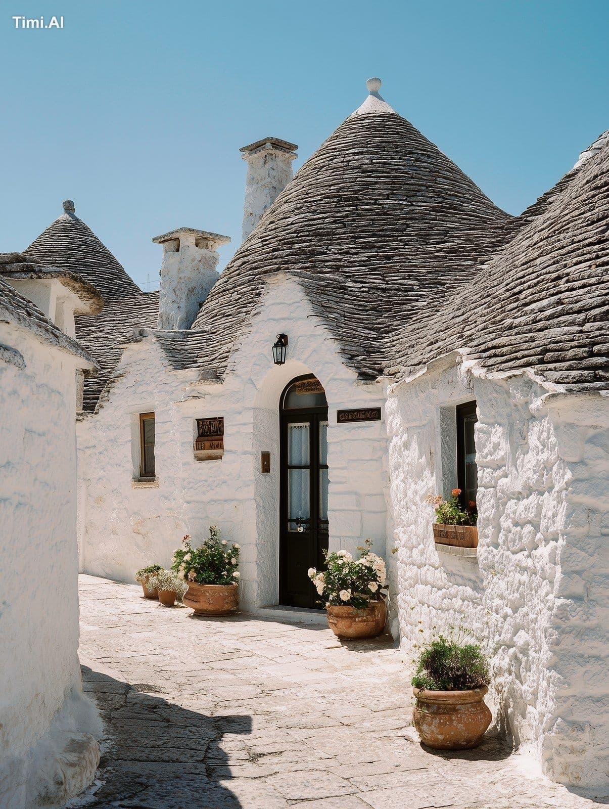 A photograph of an Alberobello Trulli in Puglia town, white