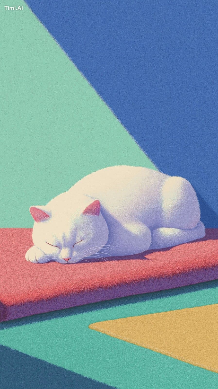 minimalist illustration of a white cat sleeping on a red bla