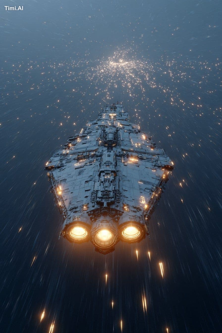a completely original interstellar spaceship with a sleek, a