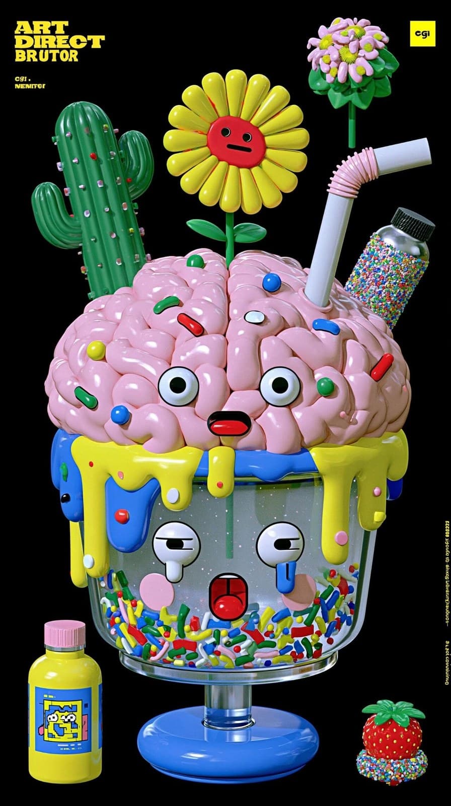 create a visual consist of a glass of brain juice and some o