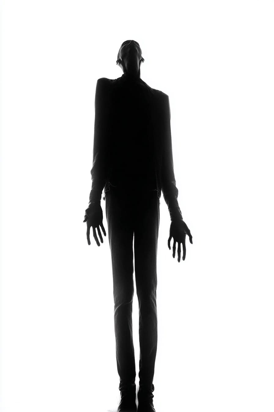 minimalistic shadowy silhouettte standing upwards. No featur