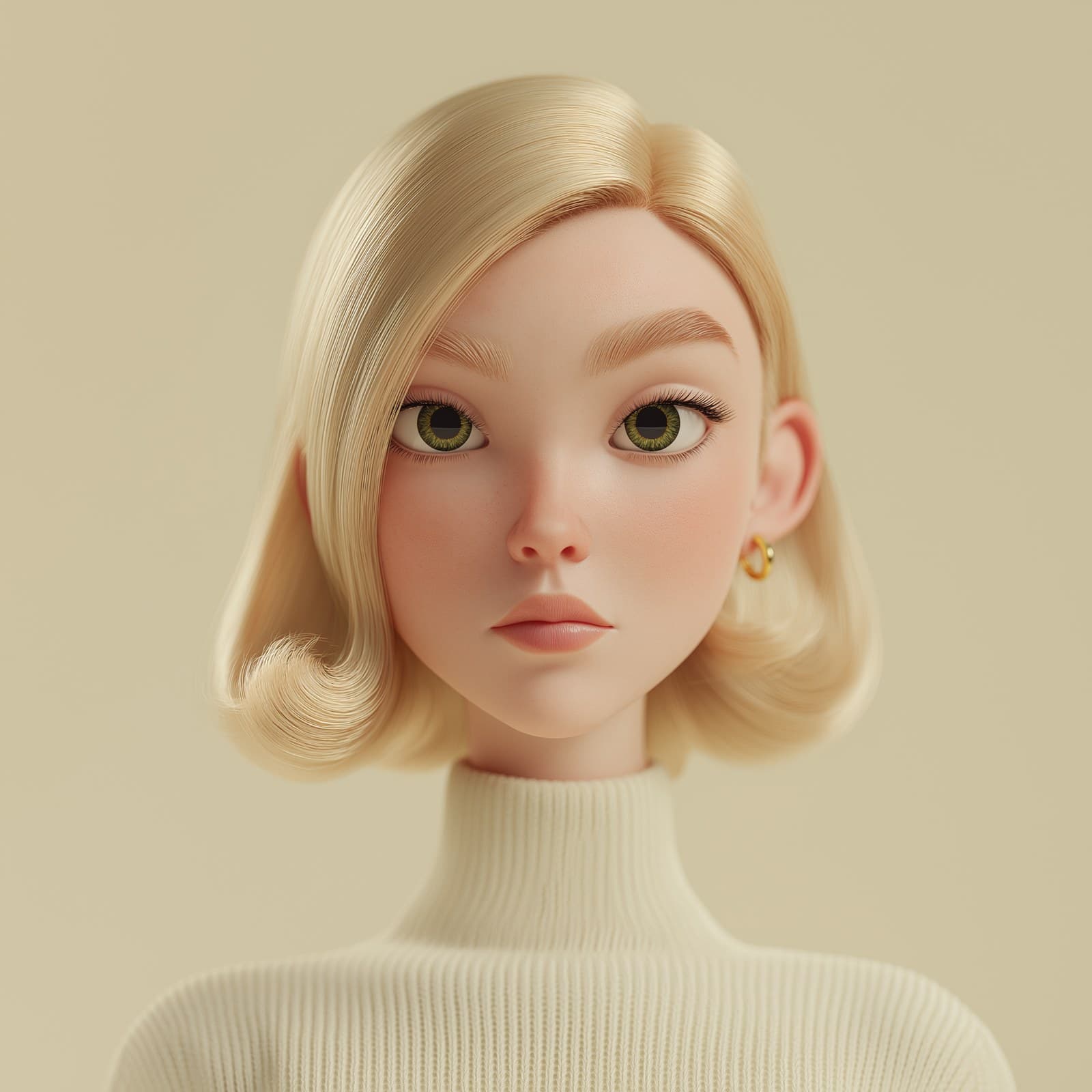 Semi-realistic 3D cartoon portrait of a blonde woman, Disney