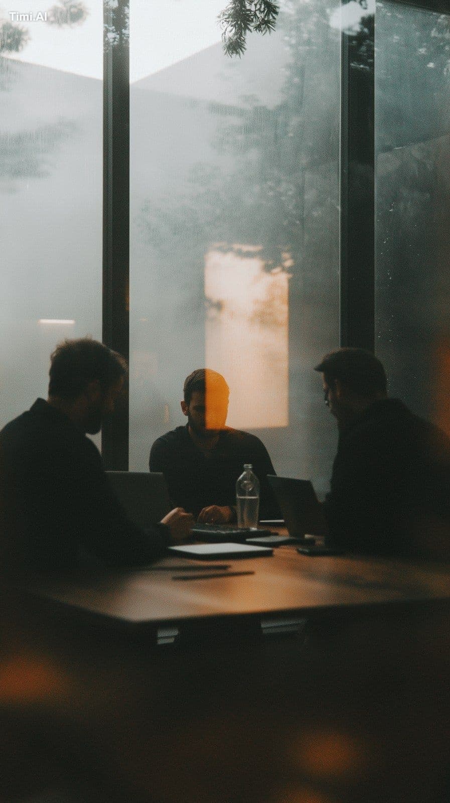 wide-shot of happy business executives having productive mee