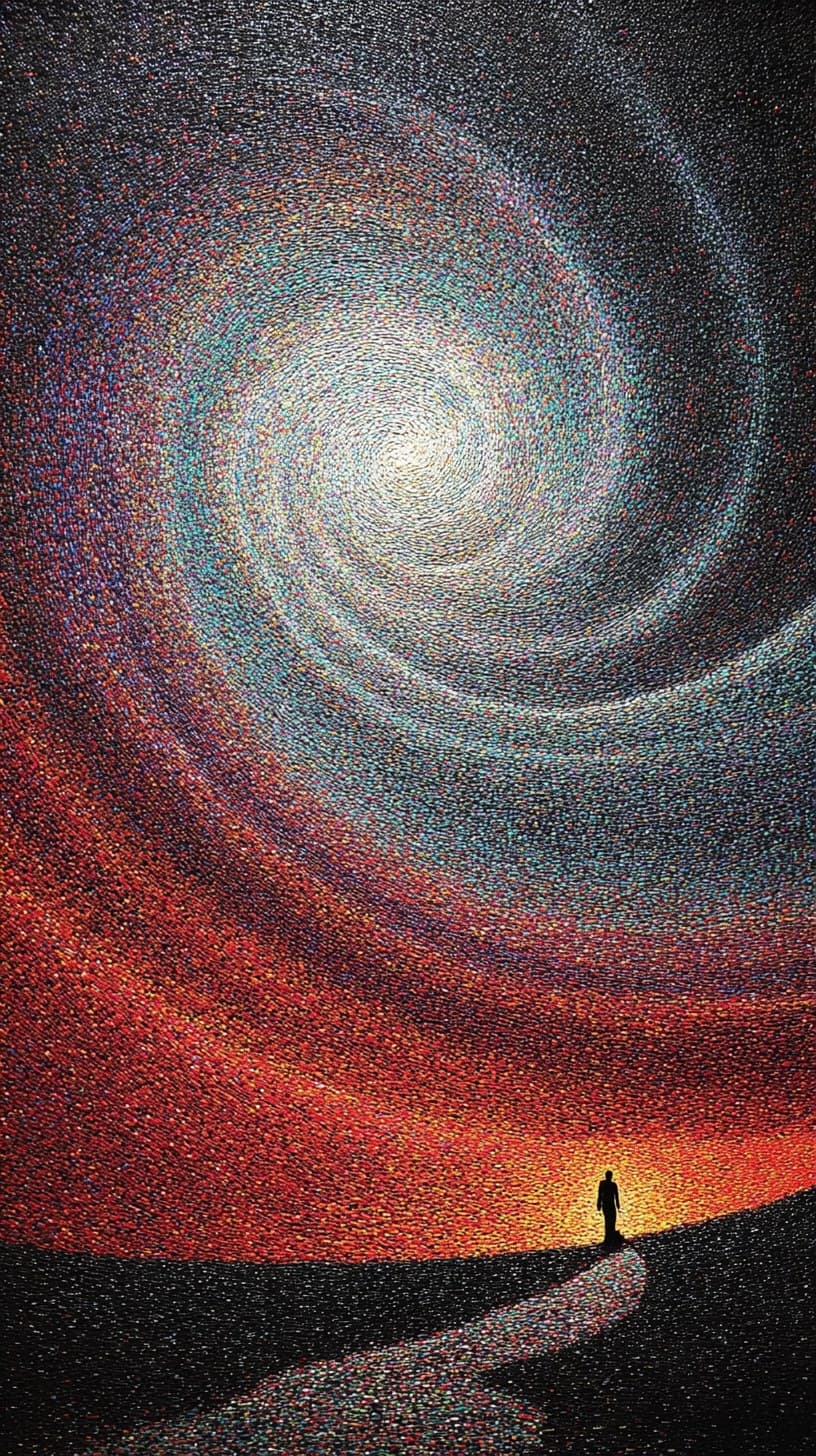 Endless star path, tiny human figure for scale, part of a gi