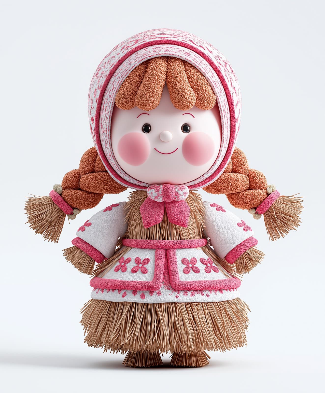 a high-quality 3D render of Maslenitsa hay doll resembling a