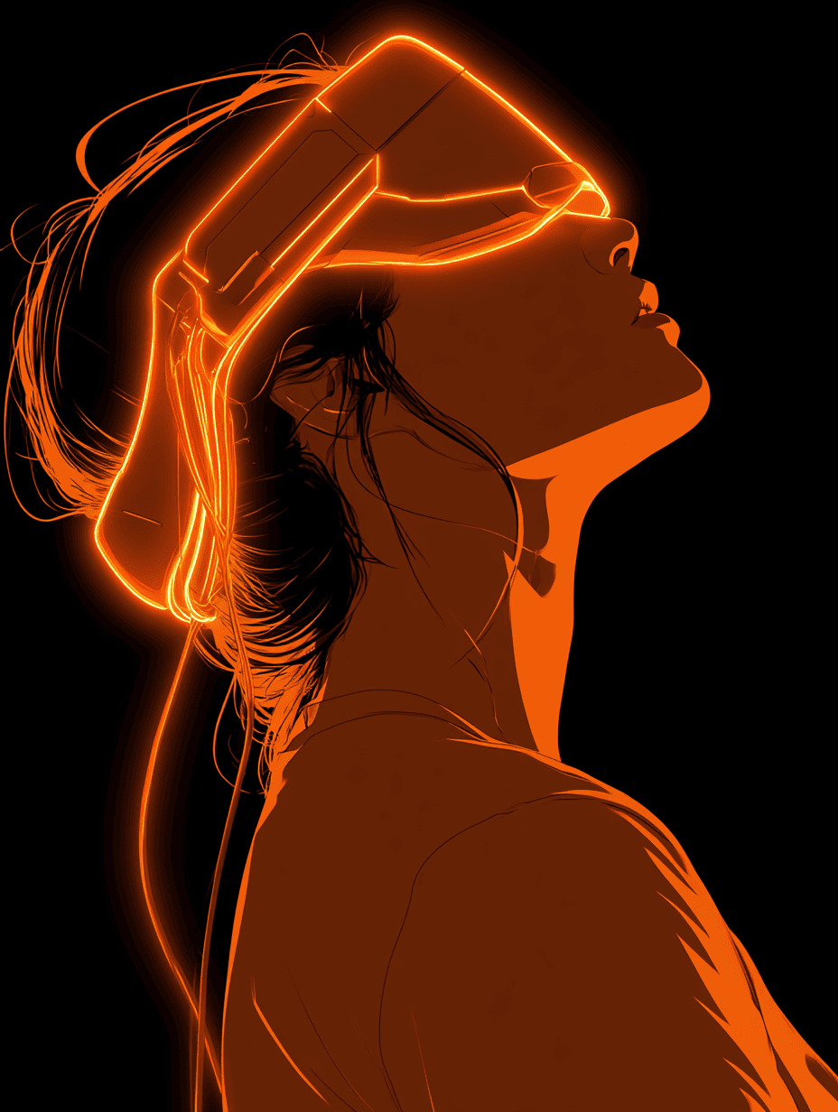 A silhouette of a woman in profile gazes upward, wearing a f