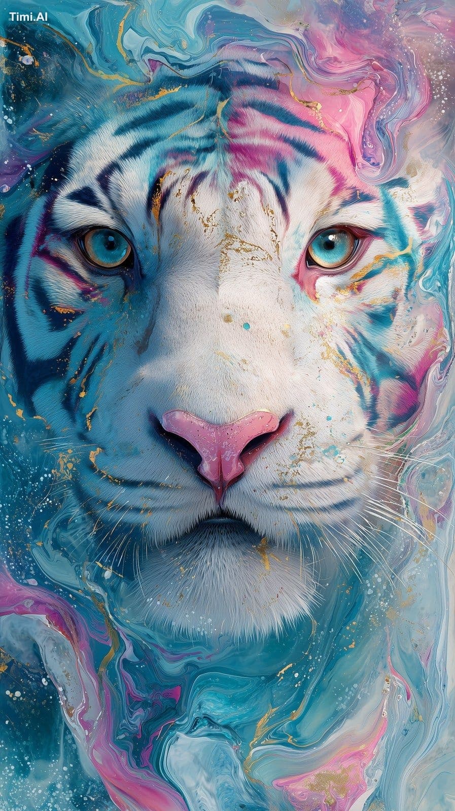 Ethereal TIGER portrait in front in the style of Alberto Sev