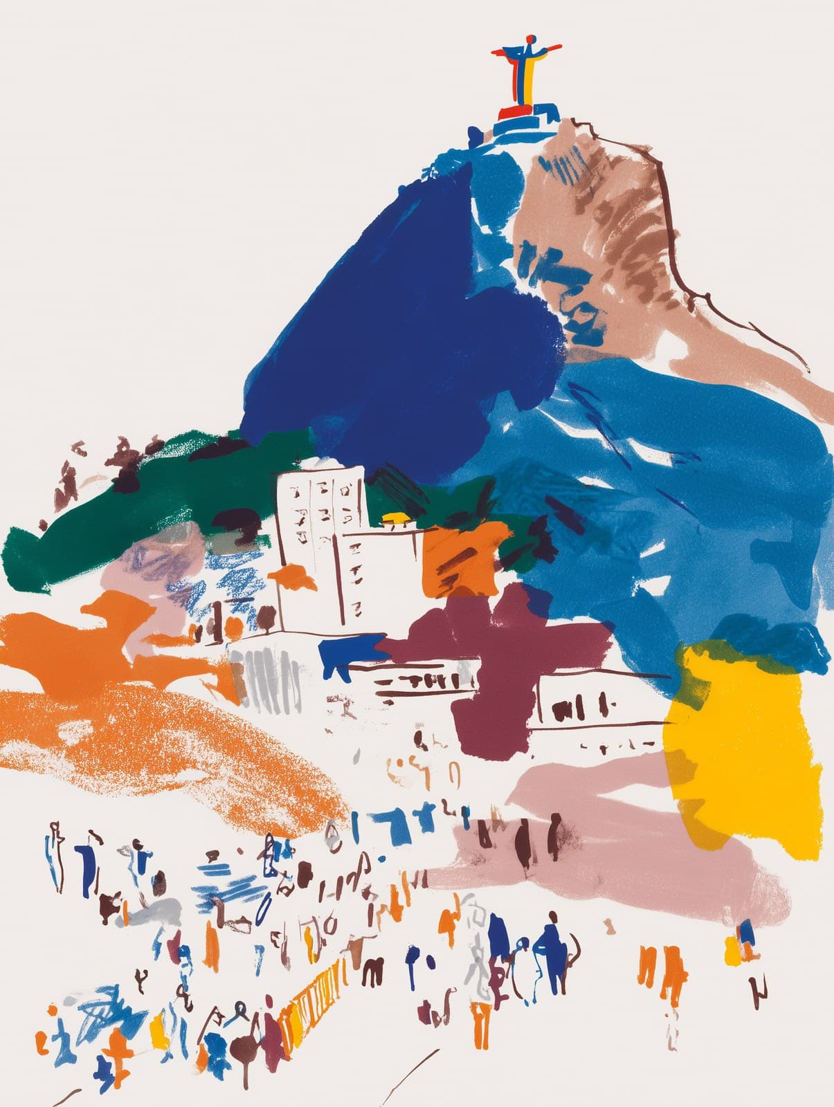 watercolor Rio De Janeiro Christ the Redeemer statue, neutra
