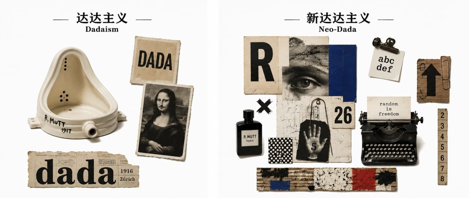 neo-dada inspired symbolic collage design using an eye symbo