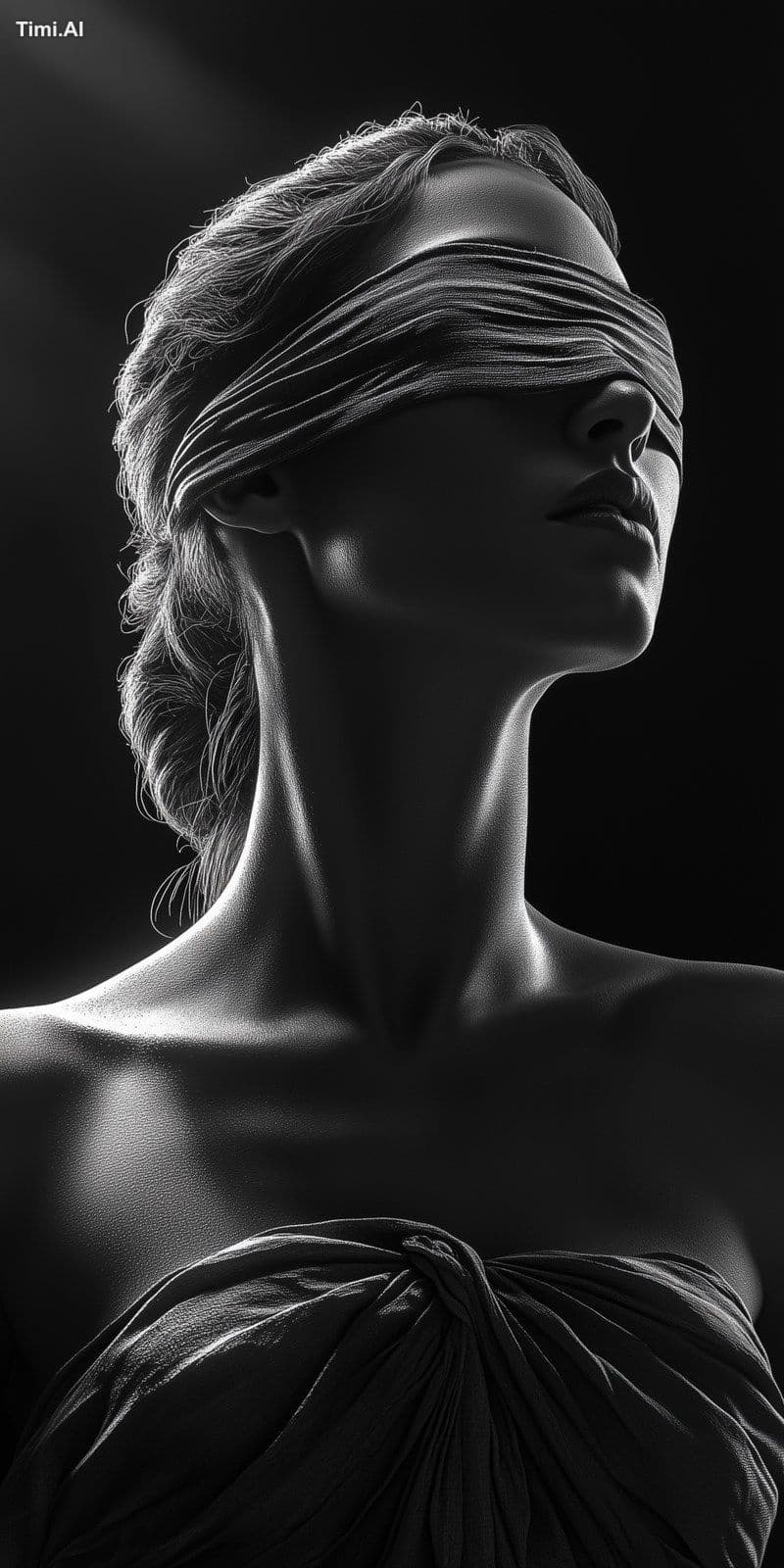 cinematic photography style, lady justice, blindfolded, smoo